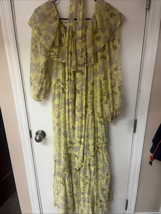 Astr Dresses & Skirts - Astr Floral Ruffle Maxi Dress in Pale Yellow and Gray
